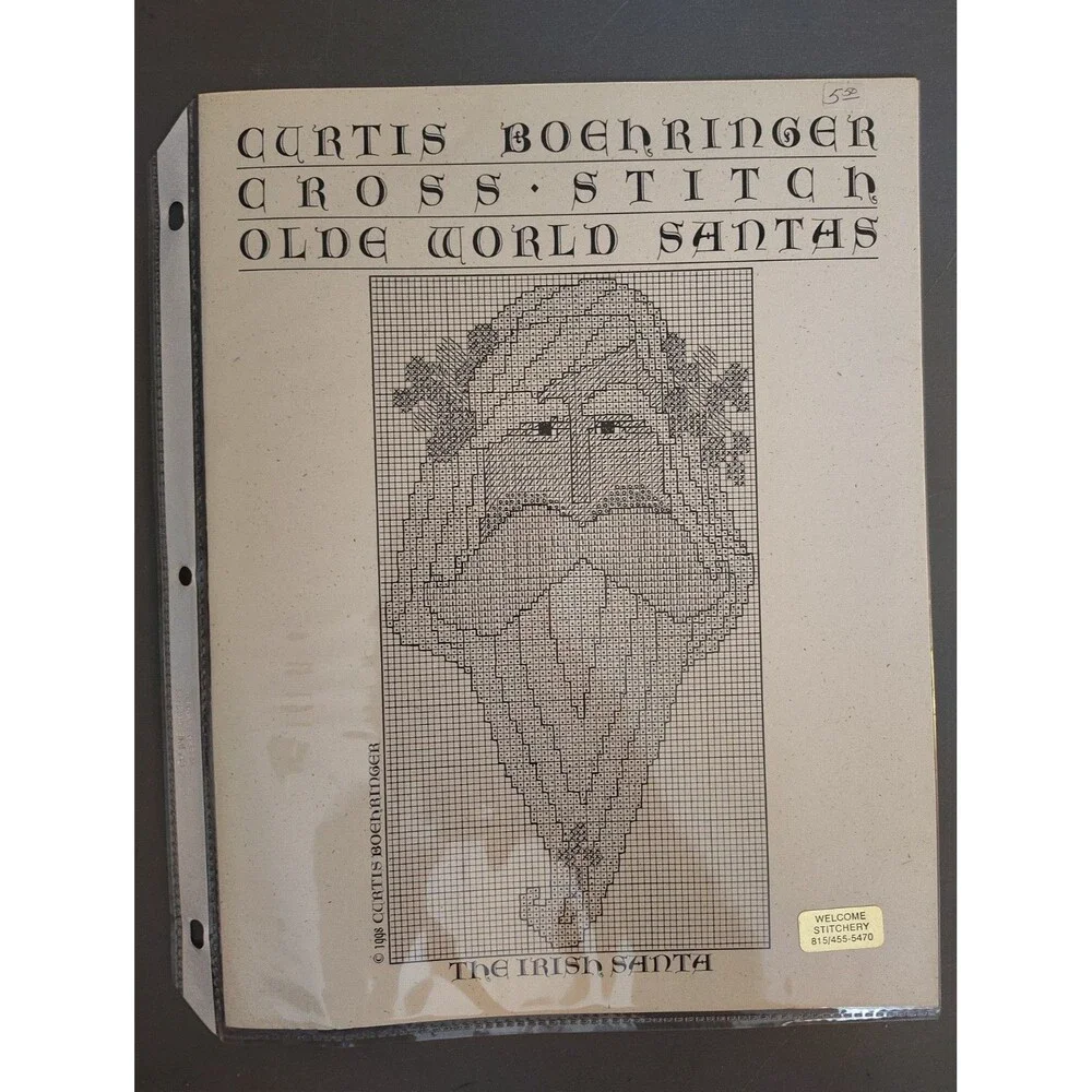 VTG Curtis Boehringer Cross Stitch Pattern Leaflet The Irish Santa Olde World